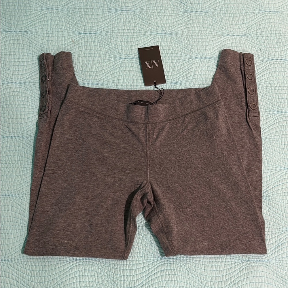 Armani Exchange Cotton Blend Gray Leggings with Snap Buttons